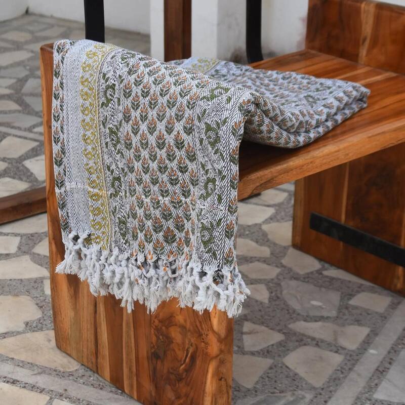 Fabdivine Alia Handcrafted Cotton Throw - Traditional Block Print, Ethnic Living Room Accent,Handwoven Decorative Blanket, 90x54