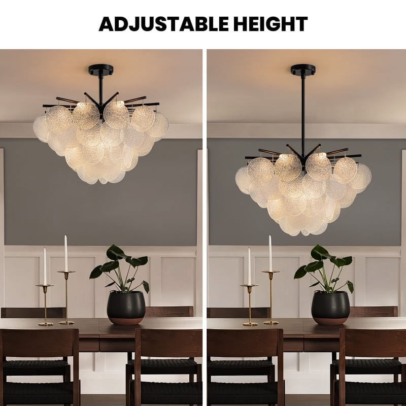 23.6" Modern 4-Tier Farmhouse Glass Chandelier, 9-Light Seeded Glass Dining Room Pendant Light - N/A