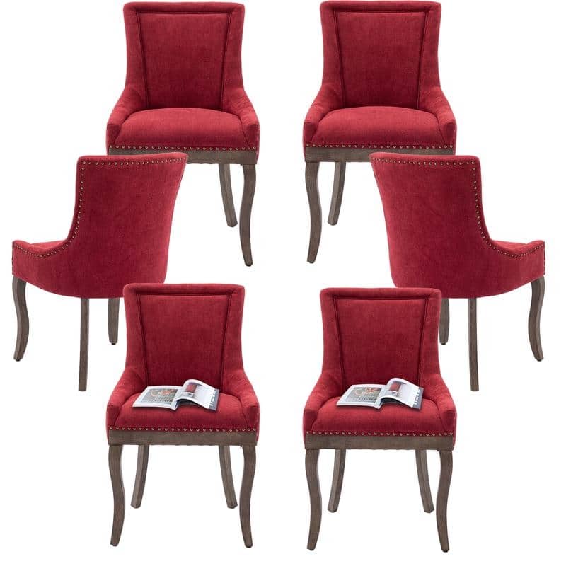 Thickened Side Dining Chair with Solid Wood Legs Set of 6 - Set of 6 - Wine