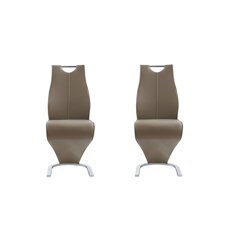 HomeRoots Set of Two Brown and Silver Upholstered Faux Leather Dining Parsons Chairs