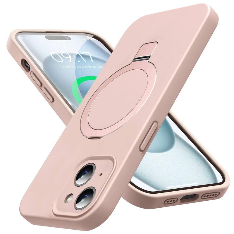 iPhone 15 Case, Liquid Silicone Moisturizing Factor Extreme Soft Slim Phone Case with Stand Compatible with MagSafe 6.1 inch - Pink