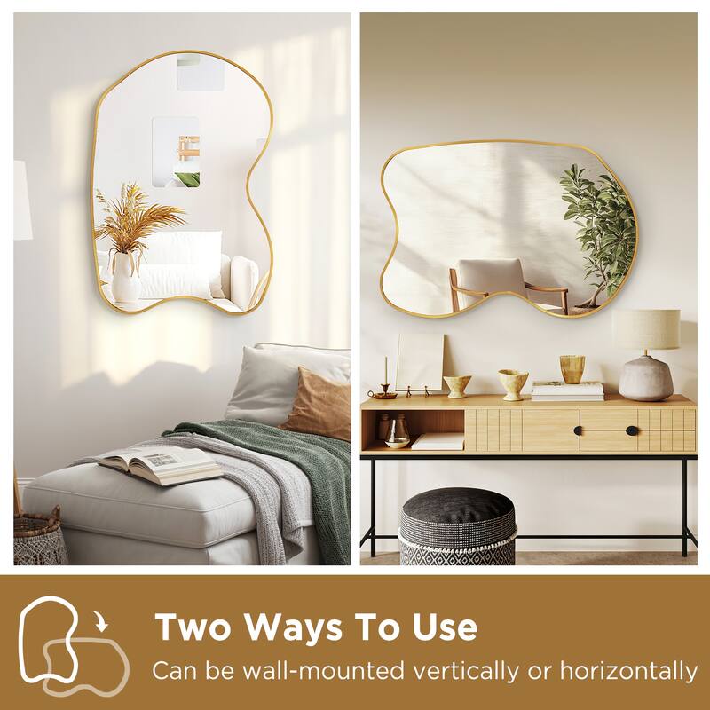 Irregular Aluminum Alloy Framed Asymmetrical Wall Mirror with Functional Charm