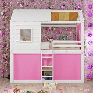 Full over Full Size House Bunk Bed With Tent And Under Bed Space for Bedroom