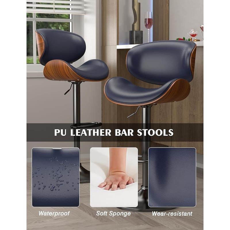 Bar Stools Adjustable Height Swivel Faux Leather Armless Barstools