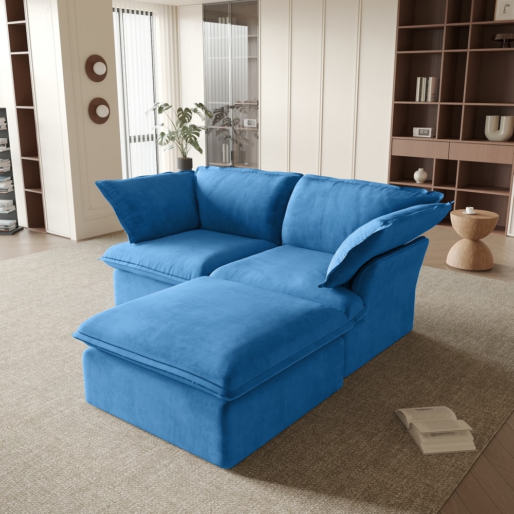 Velvet Loveseat Sofa with Ottoman for Living Room Apartment