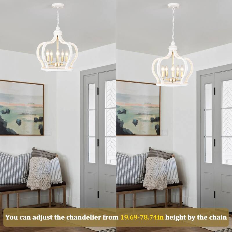 5-Light Rustic Crown Wood Ceiling Light Farmhouse Shabby Chic Chandelier, Bohemian Chandelier for Living Room Dining Foyer