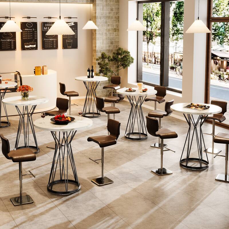 Faux Marble Bar Table, High Top Bistro Pub Cocktail Accent Table for Dining Room Coffee Shop Bar Party Kitchen