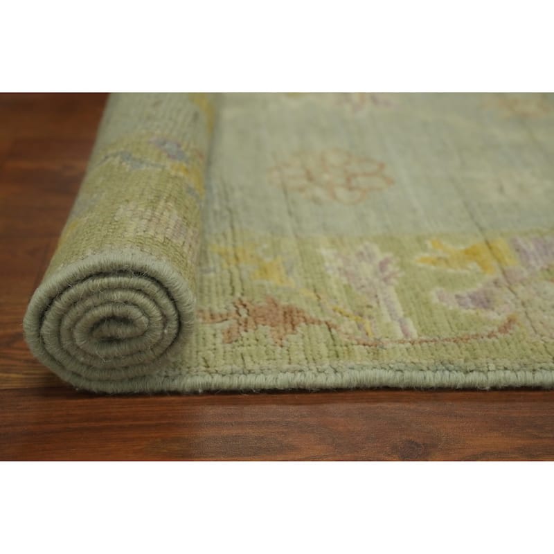Vegetable Dye Wool Oushak Turkish Runner Rug, Floral Geometric - 11' 7'' X 3' 1''