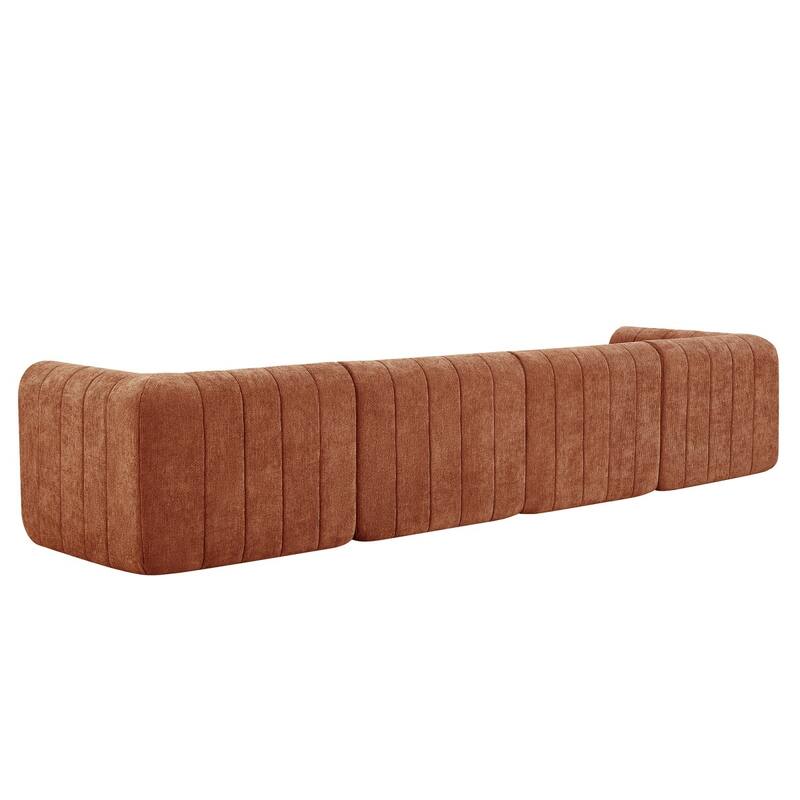 145.5" 4 Pieces Modular Full-Compressed Polyester Upholstered Sectional Sofa