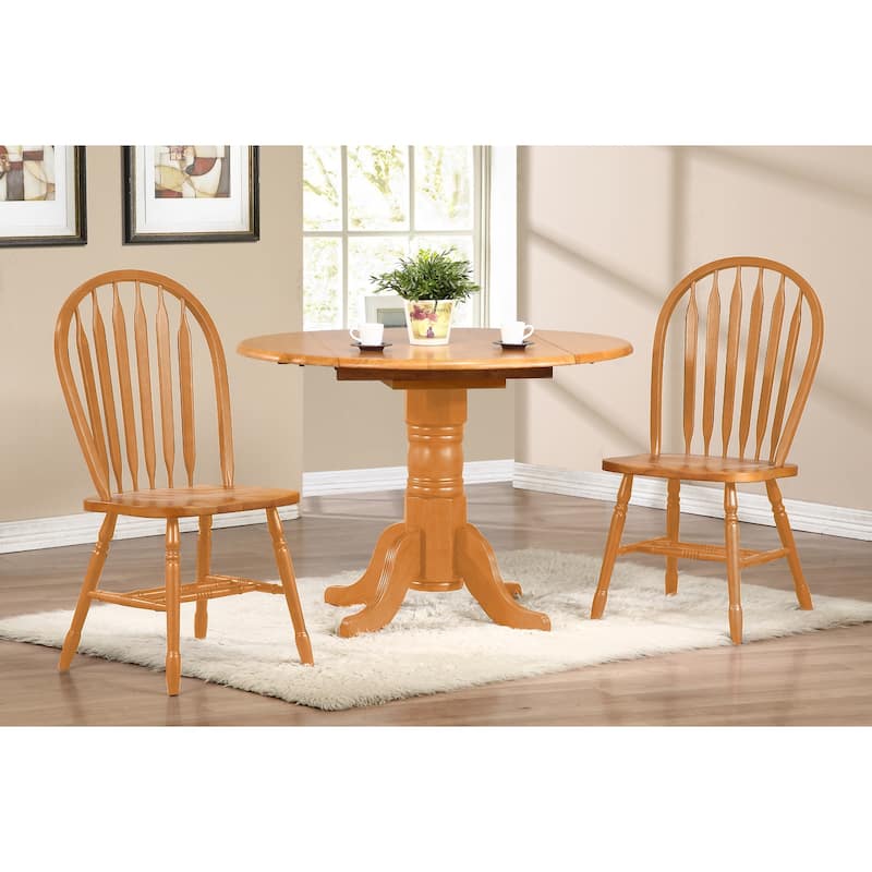 Round Extendable Dining Set - 3 Piece Oak Table & 2 Retro Chairs - 42" Drop Leaf Table