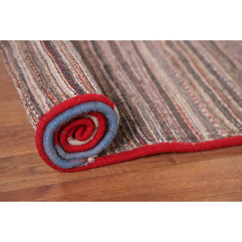 All-Over Striped Kilim Persian Vintage Area Rug Hand-Woven Wool Carpet - 7'3"x 11'0"