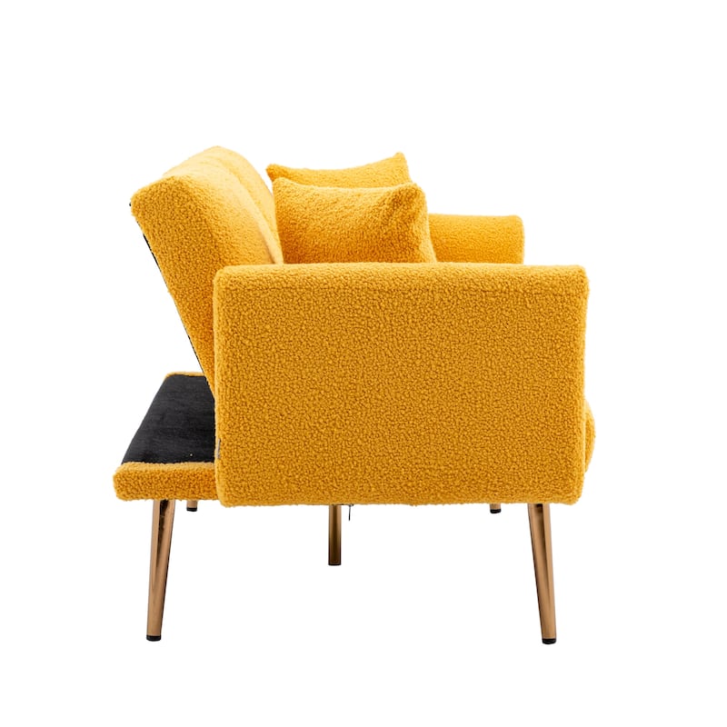Modern Teddy Upholstered 2-Seater Sofa Bed with 7 Golden Metal Legs