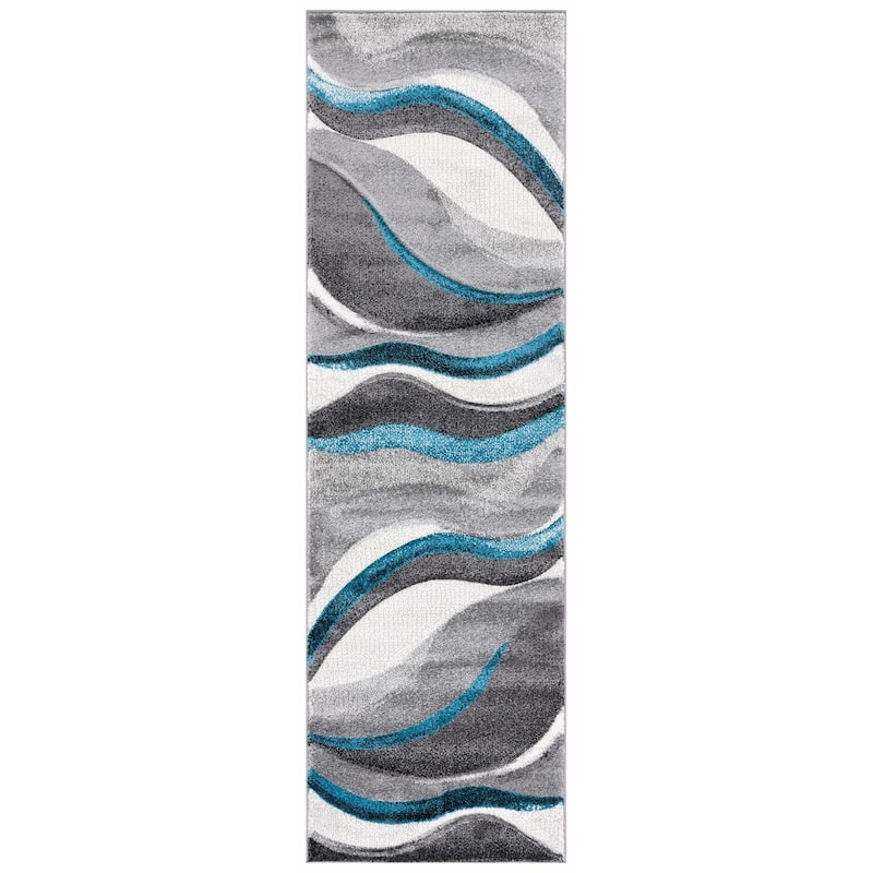 SAFAVIEH Hollywood Deep Mid-Century Modern Abstract Rug - 2'3" x 10' Runner - Grey/Turquoise - Runner