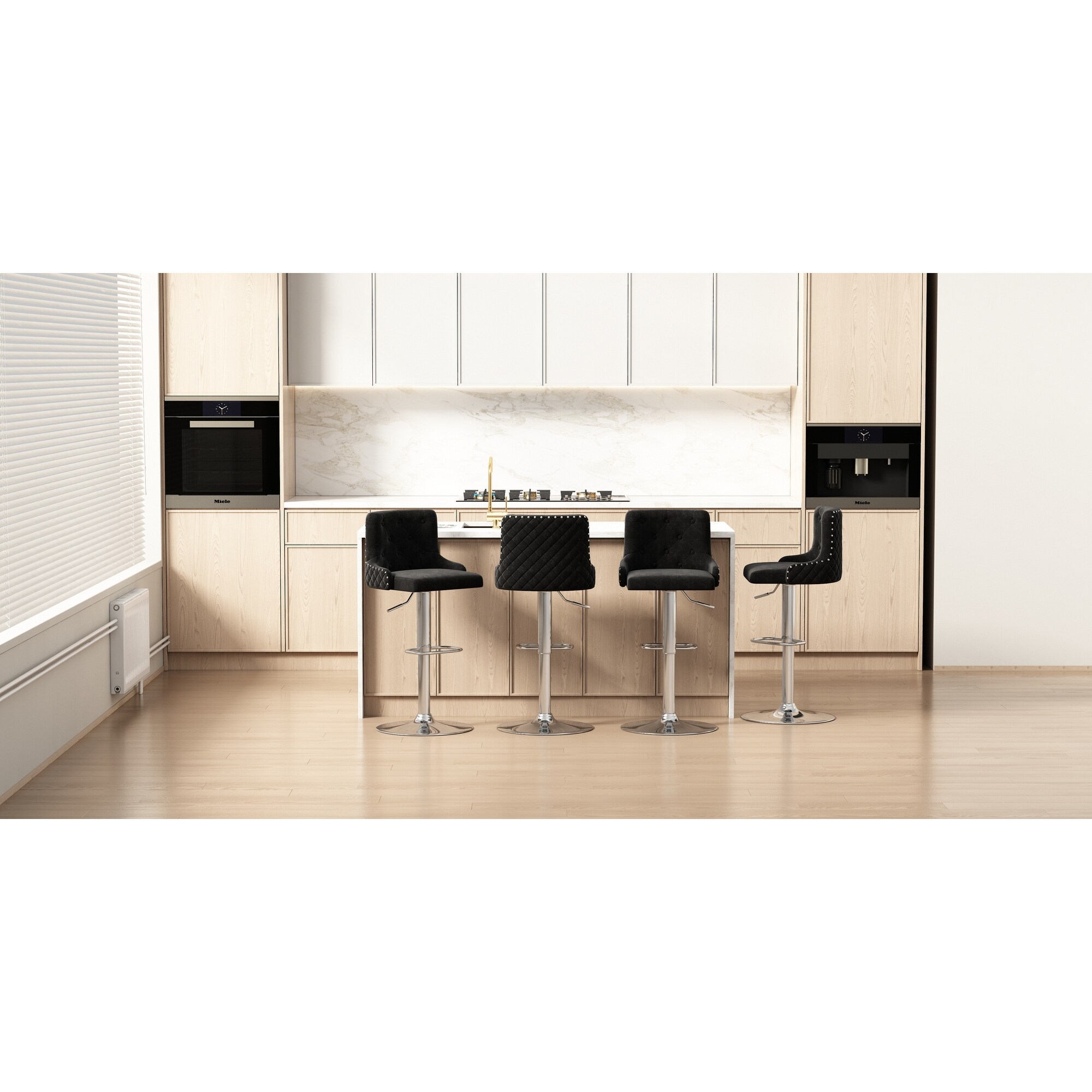 Bar Stool,Velvet Upholstered Seat,Gas lifter,Decorated with Nailhead Trim,Set of 2