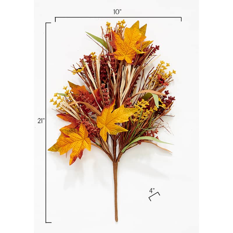 21" Artificial Fall Heather and Leaves Bush, Set of 3 - 21