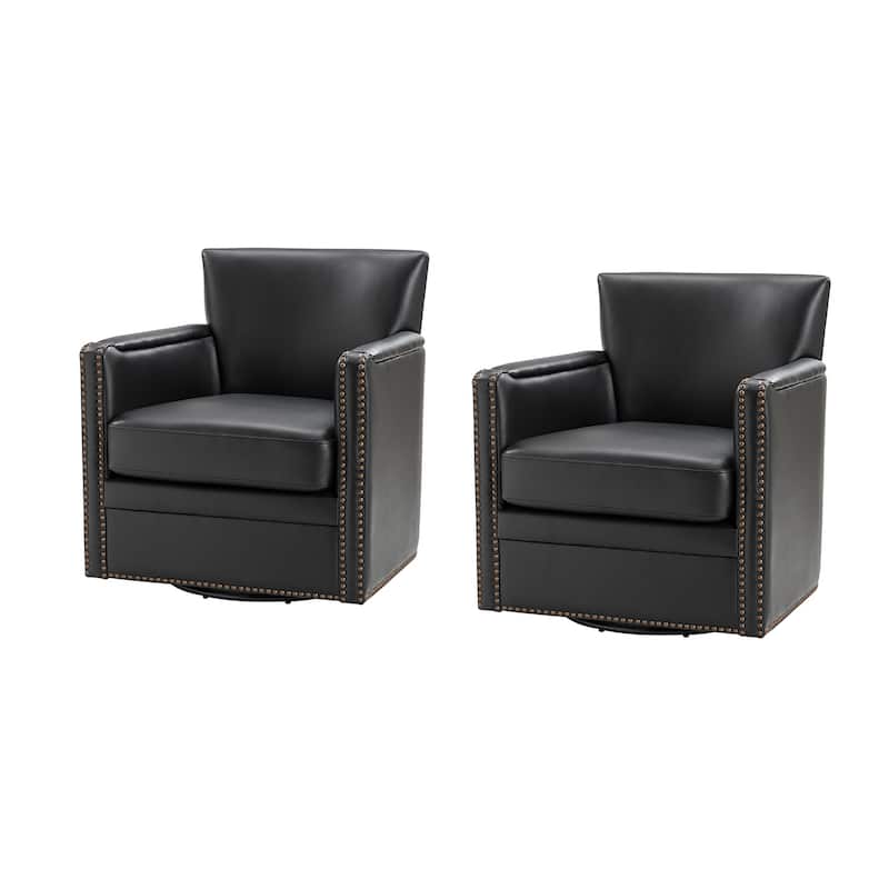 Pascual Classic Genuine Leather Swivel Chair With Nailhead Trim Arm Set of 2 by HULALA HOME