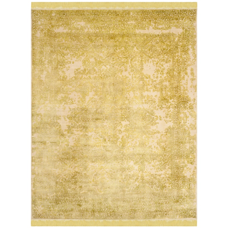 SAFAVIEH Couture Handmade Dream Lourdes Vintage Boho Oriental Wool Rug with Fringe - 10' x 14' - Beige/Green - Rectangle