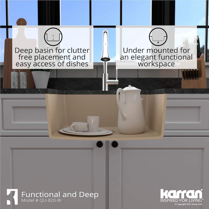 Karran Undermount 24.38 in Single Bowl Quartz Kitchen Sink Kit