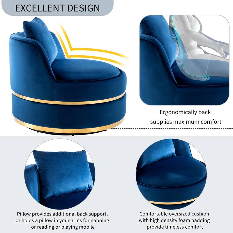 360 Degree Swivel Accent Chair Velvet Modern Upholstered Barrel Chair Over-Sized Soft Chair with Seat Cushion