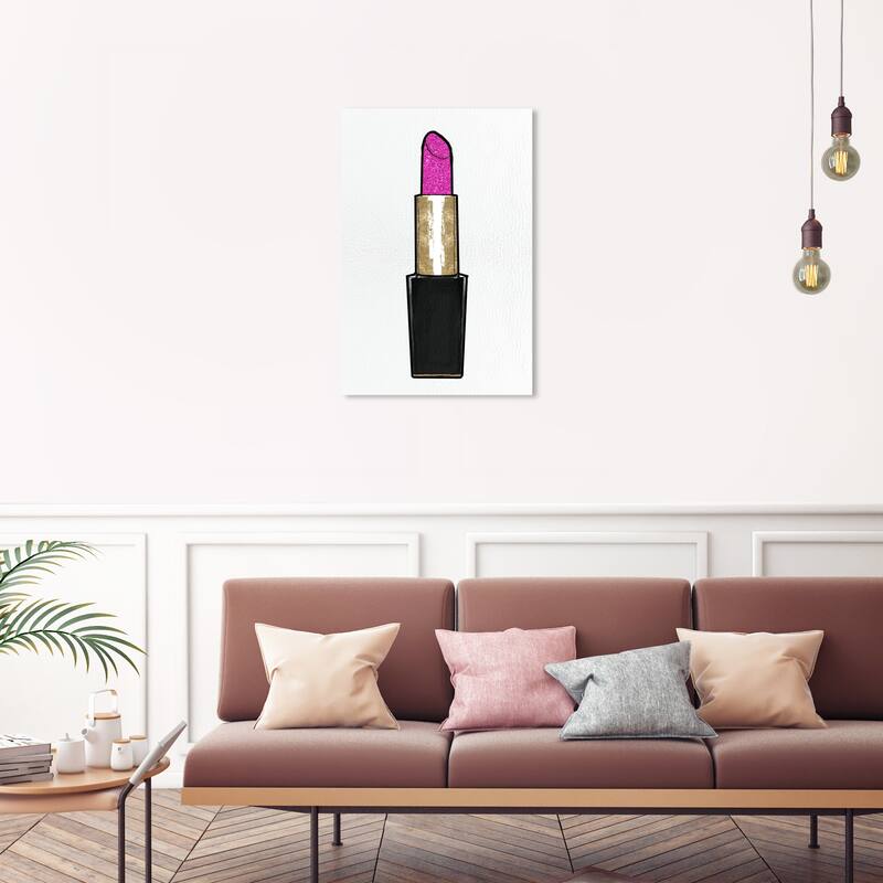 Wynwood Studio Canvas Fashion and Glam Very Pink Lipstick II Gold and Metallic Gold Glam Wall Art Canvas Print - 30 x 20