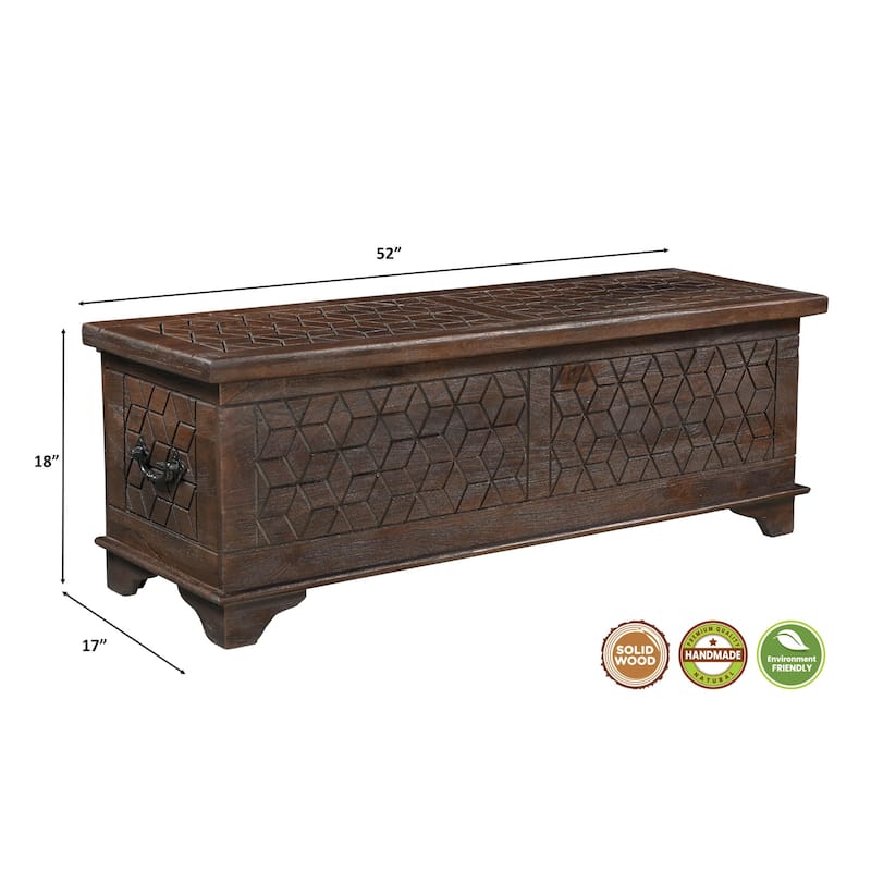 Clara Carved Solid Wood Storage Ottoman