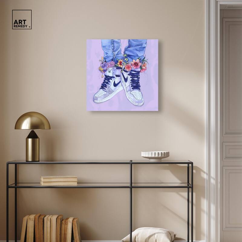 Lilac Floral Bloom Sneakers Canvas by Art Remedy, Gallery Wrapped