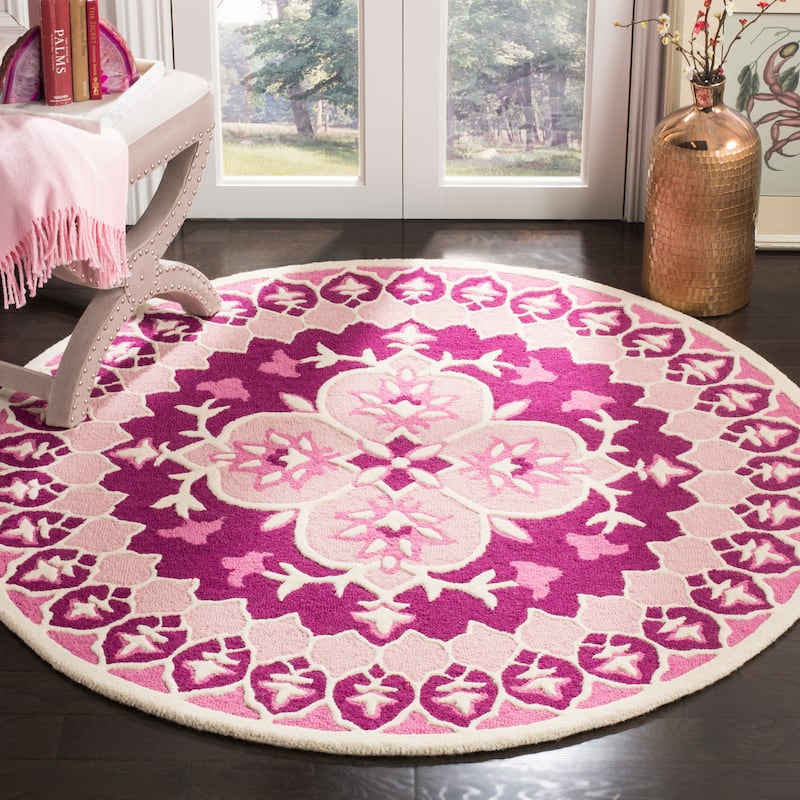 SAFAVIEH Handmade Bellagio Ronak Modern Oriental Wool Rug - 5' Round - Pink/Ivory