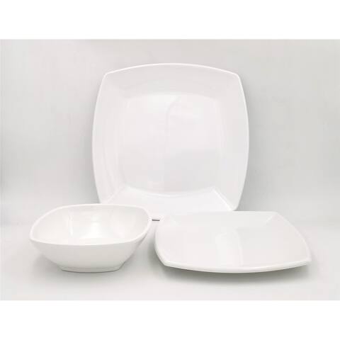 12-Piece White Square combination Melamine Dinnerware Set with Plates and Bowls