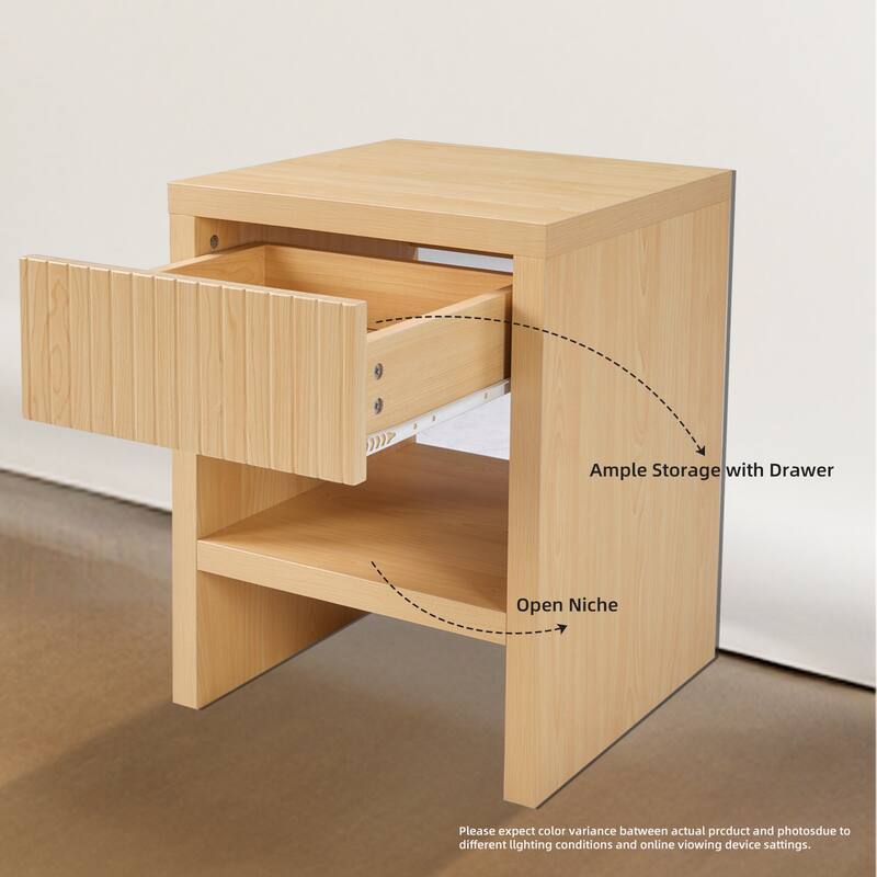 Night Stand with Drawer Storage Fluted Bed Side Table End Table Large Modern Mid Century Night Stands
