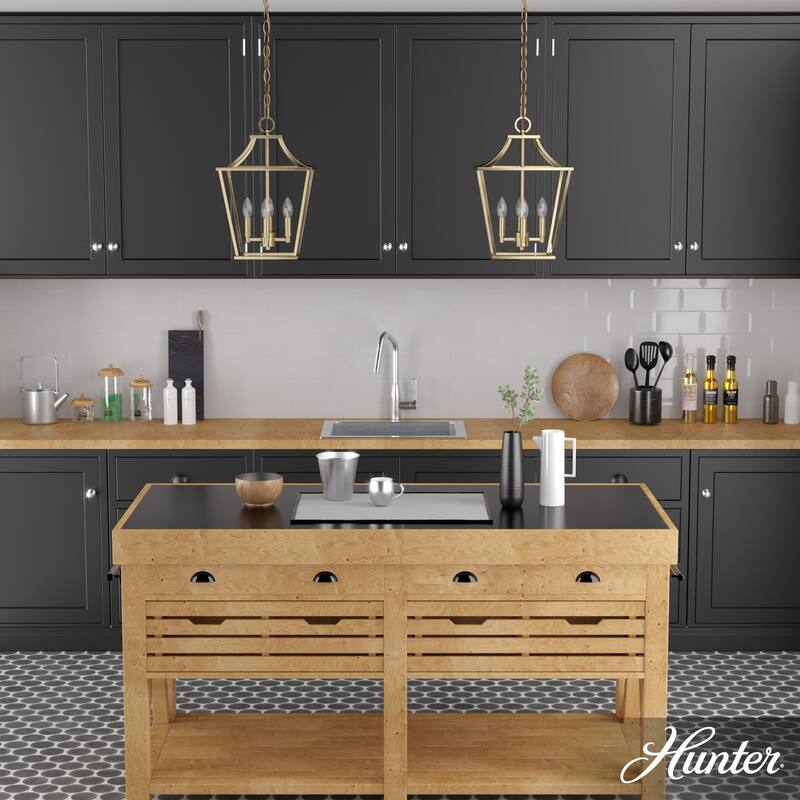 Hunter 12" Laurel Ridge 4-Light Lantern Pendant - Kitchen Island, Dining room, Entry - Modern Farmhouse, Industrial, Candle