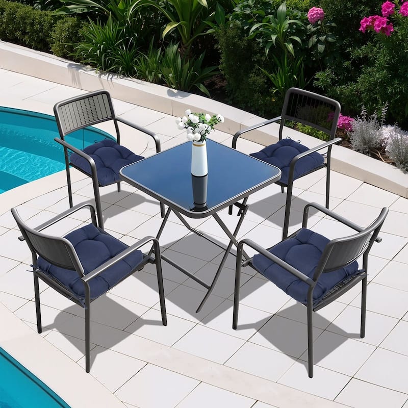 Aoodor 19x19x5 Inch Tufted Outdoor Chair Cushions, Water and Fade Resistant Polyester Dining Chair Pads with Ties, Set of 4