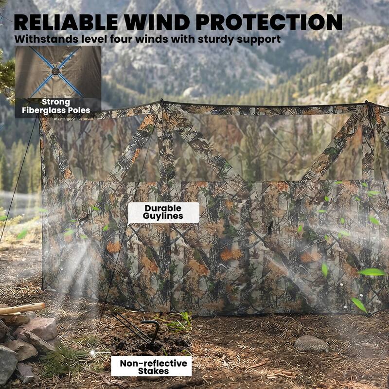 Outsunny Hunting Blind with One-Way View Mesh, 3-Panel Blind See Through with Wind Screen, 3 Storage Pockets