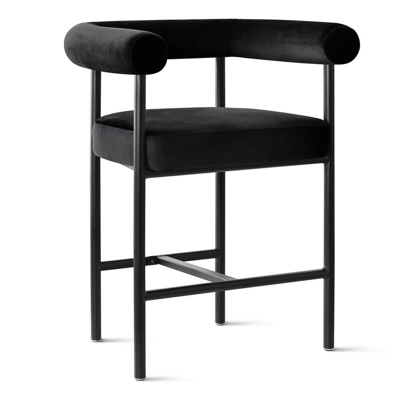 Velvet Counter Height Bar Stools with Arms, Curved Back, Metal Frame (Set of 4)