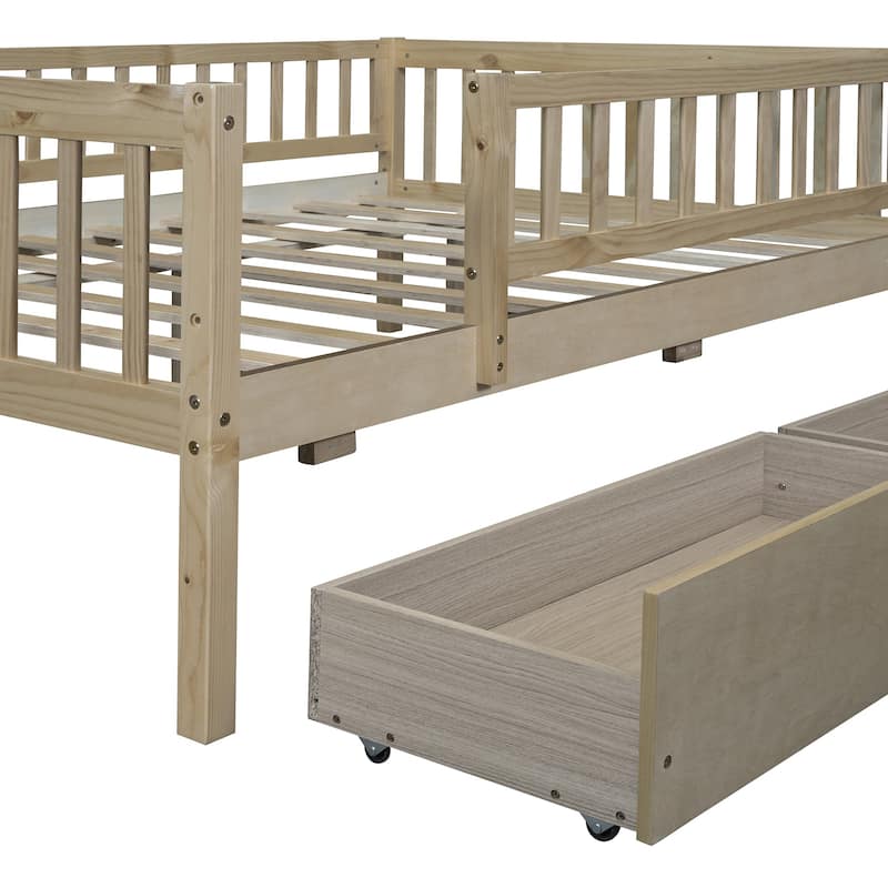 Full Size Daybed Wood Bed with Two Drawers