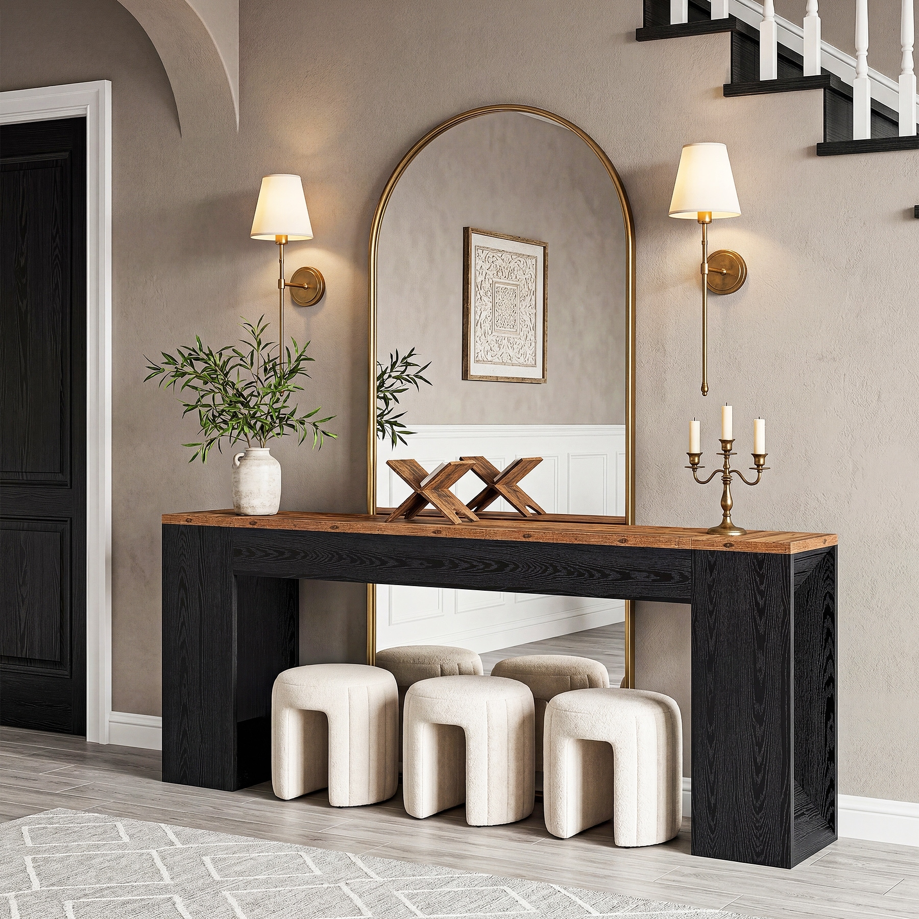 86.6" Extra Long Console Sofa Table, Wooden Farmhouse Entryway Table - 13.78"D x 86.61"W x 33.46"H