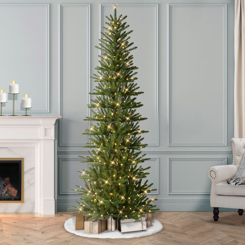 Puleo International 7.5' Pre-Lit Artificial Slim Mountain View Spruce Tree - 7.5 Foot
