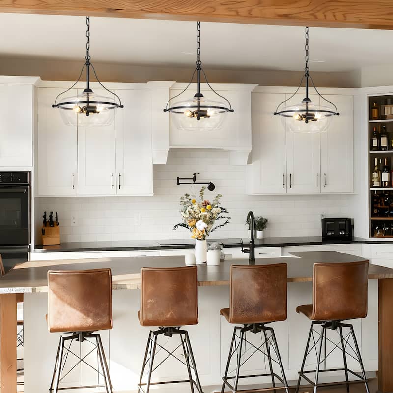 Modern Farmhouse 3-Light Black Gold Glass Chandelier Light Pendant Lights for Kitchen Island