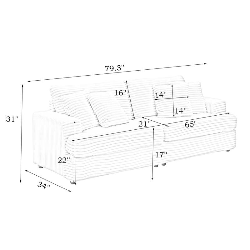 Corduroy Loveseat Sofa with 4 Pillows & Cushions, Upholstered Deep Seat Sofa wSolid Wood Base Frame Recliner Sofa Couch