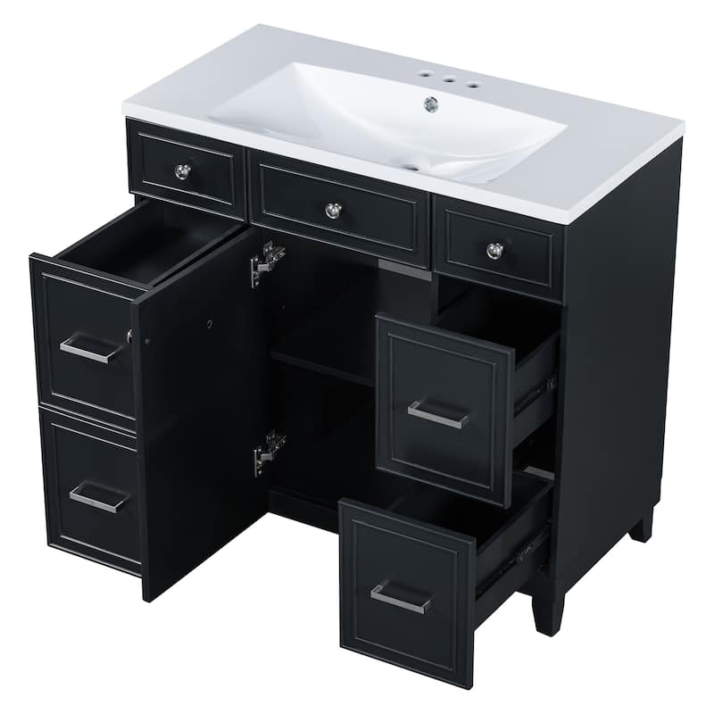 36 Inch Freestanding Bathroom Vanity with White Ceramic Basin and Door and Drawers