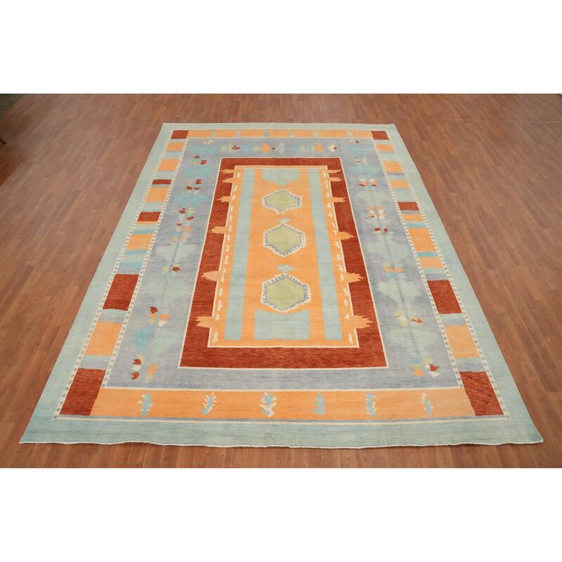 Hand Knotted Oriental 100% Wool Carpet Modern Geometric Multi-Colored Gabbeh Area Rug - 12' 0'' X 9' 8''