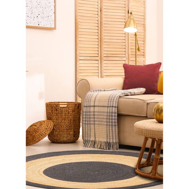 ECARPETGALLERY Braided Weave Palas Denizli Dark Grey Jute Rug - 3'10 x 3'10