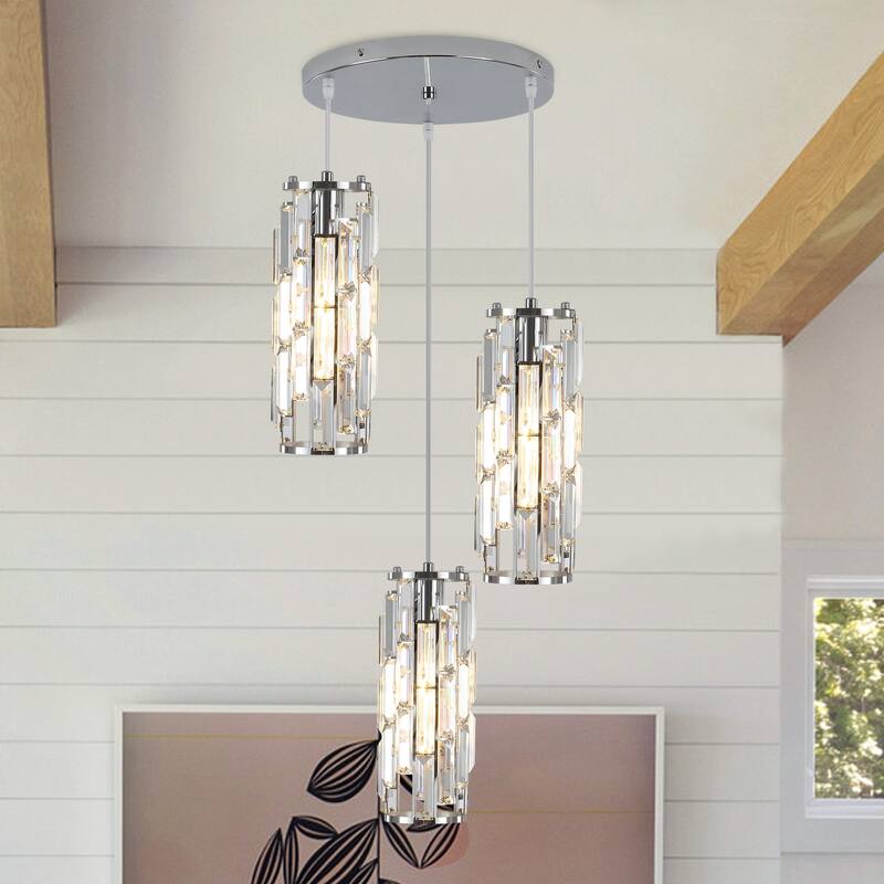 3-Light Chandelier for Bedroom Kitchen Dining Room with Crystal Shaded