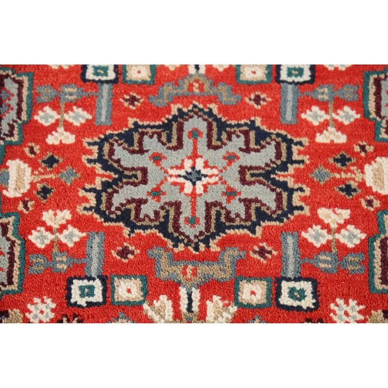 Orange Geometric Kazak Indian Accent Rug Hand-Knotted Wool Carpet - 2'0"x 3'0"