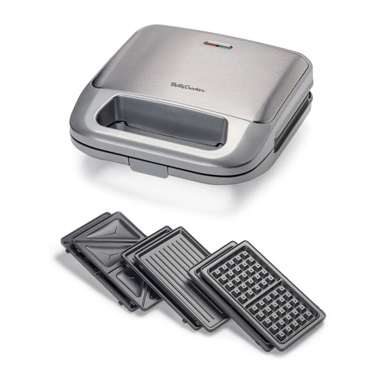 Betty Crocker 3-in-1 Indoor Grill, Sandwich / Panini Press & Waffle Maker Plus, 750 Watts
