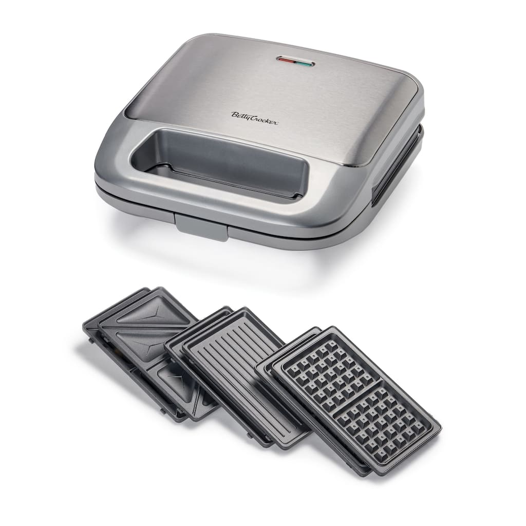 Betty Crocker 3-in-1 Indoor Grill, Sandwich / Panini Press & Waffle Maker Plus, 750 Watts