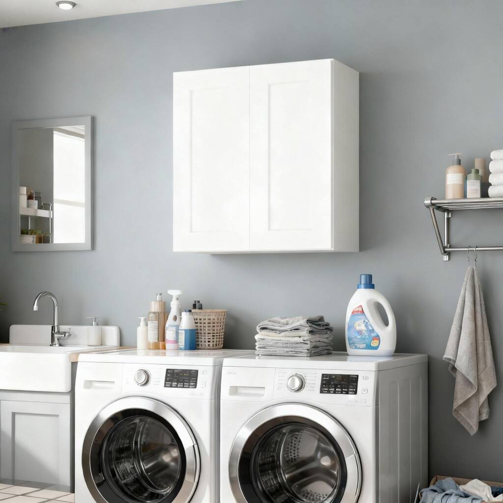 27 Inch White Shaker Double Door Wall Cabinet Solid Wood with 2 adjustable shelves Ready to Assemble for Kitchen