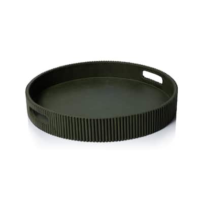 Round Fluted Green Leather Tray