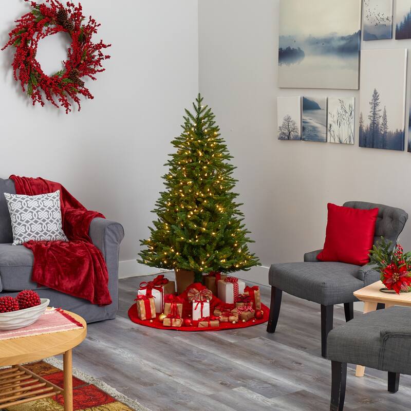 5Ft Artificial Christmas Tree with Lights - Holiday Decor, Festive Tree, Warm White LED Lights, Easy Setup - Green - 60