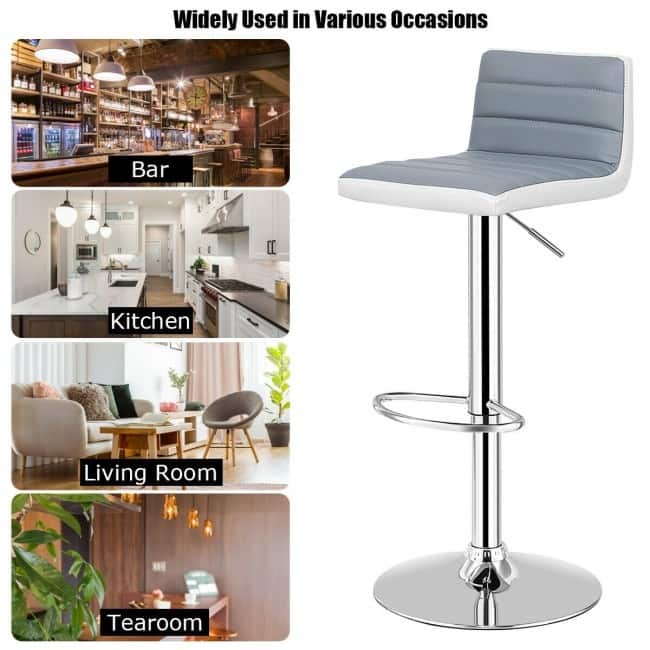 Set of 2 Adjustable PU Leather Bar Stools - 14.5" x 17" x (31" - 39") (W x D x H)