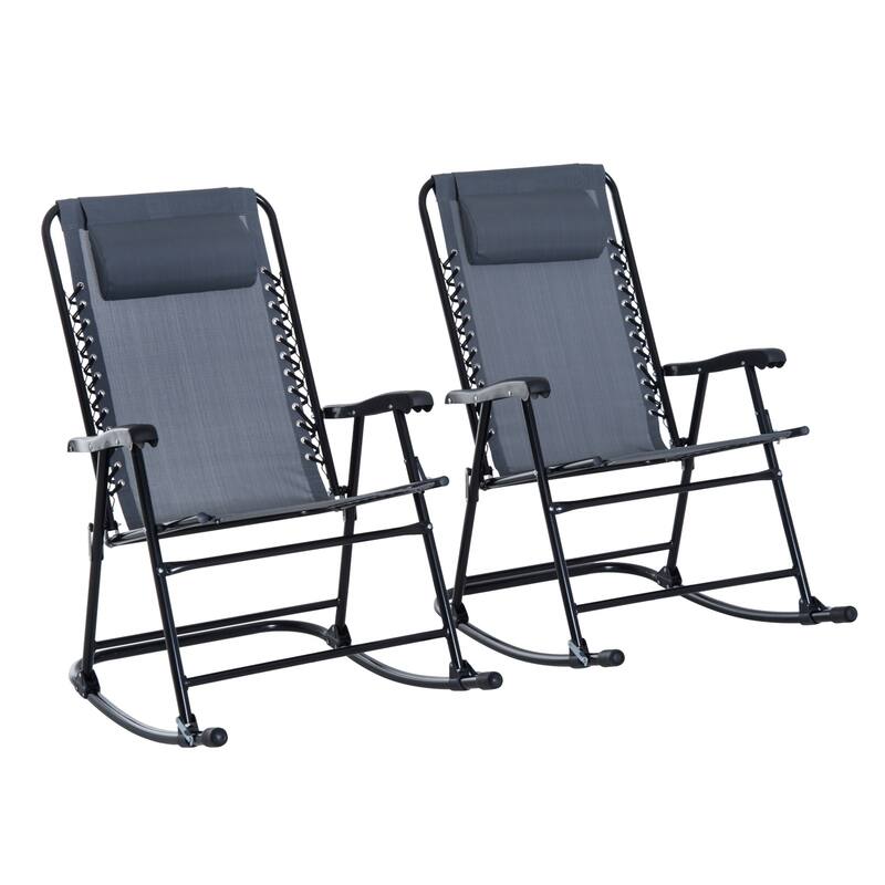 Outsunny Grey Mesh Fabric Rocking Chair Set